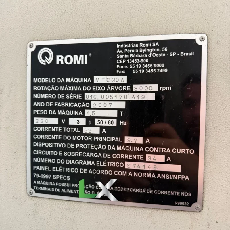 CENTRO DE USINAGEM E FURAÇÃO ROMI VTC30A - FANUC - 2007 (4)