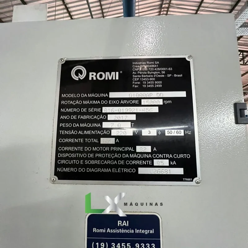CENTRO DE USINAGEM ROMI D1000AP - SIEMENS 828D - 15.000 RPM - 2017 (2)