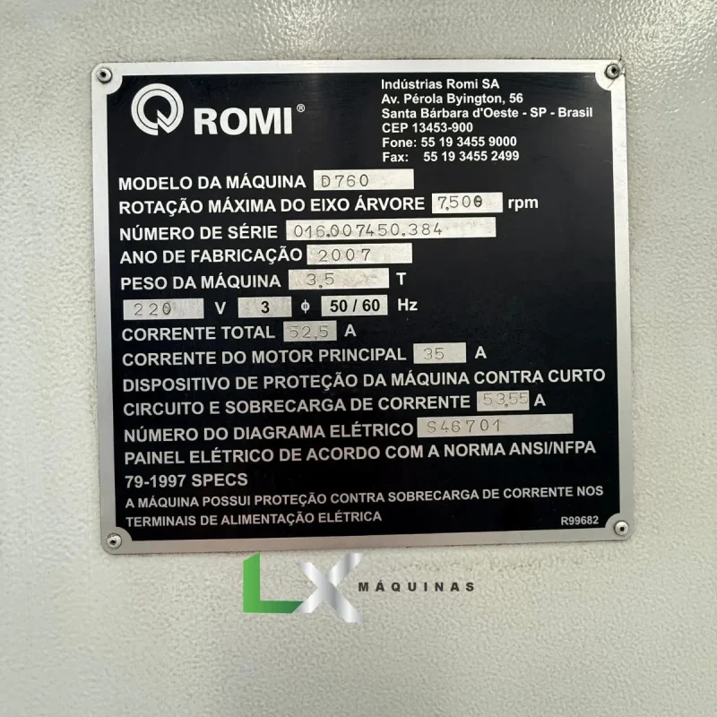 CENTRO DE USINAGEM ROMI D760 SIEMENS – ANO 2007 - COM 4º EIXO (10)
