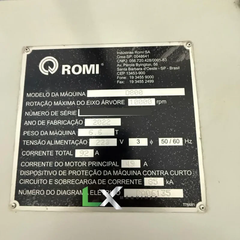 CENTRO DE USINAGEM ROMI D800 FANUC- COM 4 EIXO - ANO 2022 (7)