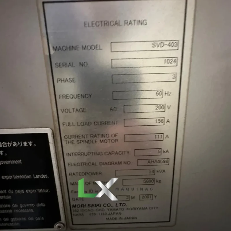 CENTRO DE USINAGEM VERTICAL MORI SEIKI SVD403 - 600 X 430 X 460 MM - ANO 2001 (5)