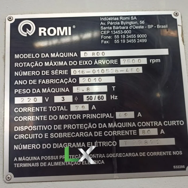 CENTRO DE USINAGEM VERTICAL ROMI D800 COM 4º EIXO - ANO 2010 (4)
