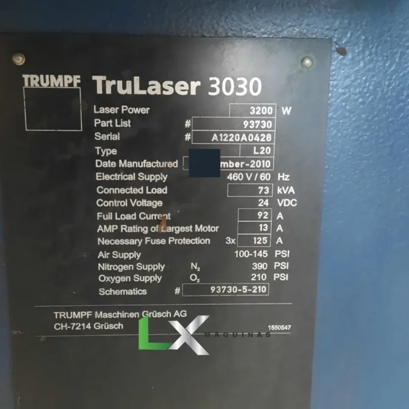 MAQUINA DE CORTE A LASER TRUMPF L20 3030- 1500 X 3000 MM - ANO 2010 (1)