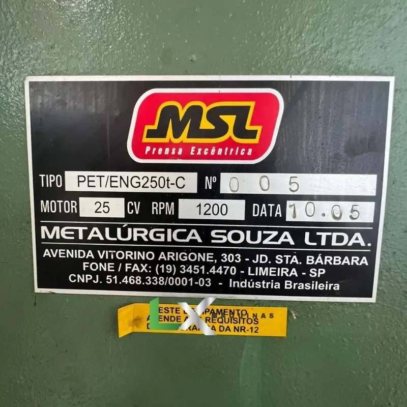 PRENSA EXCENTRICA FREIO E FRICÇÃO MSL 250 TON COM DESBOBINADOR – ANO 2005 (3)